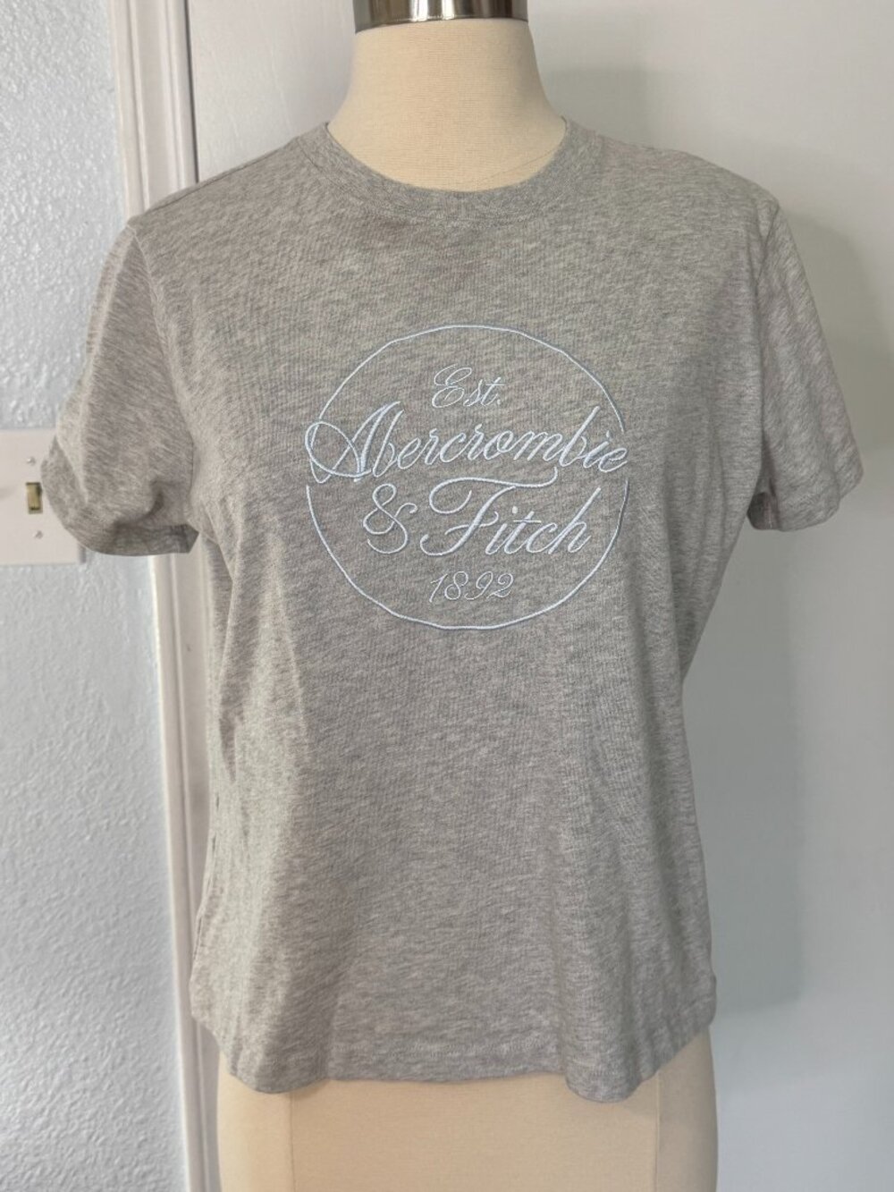 Abercrombie Kids Gray Embroidered Logo T-Shirt Size 17/18 Classic Fit